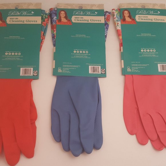 THE PIONEER WOMAN Heavy Duty Latex Cleaning Gloves | 3 Pack | Red / Blue / Pink - Picture 10 of 11